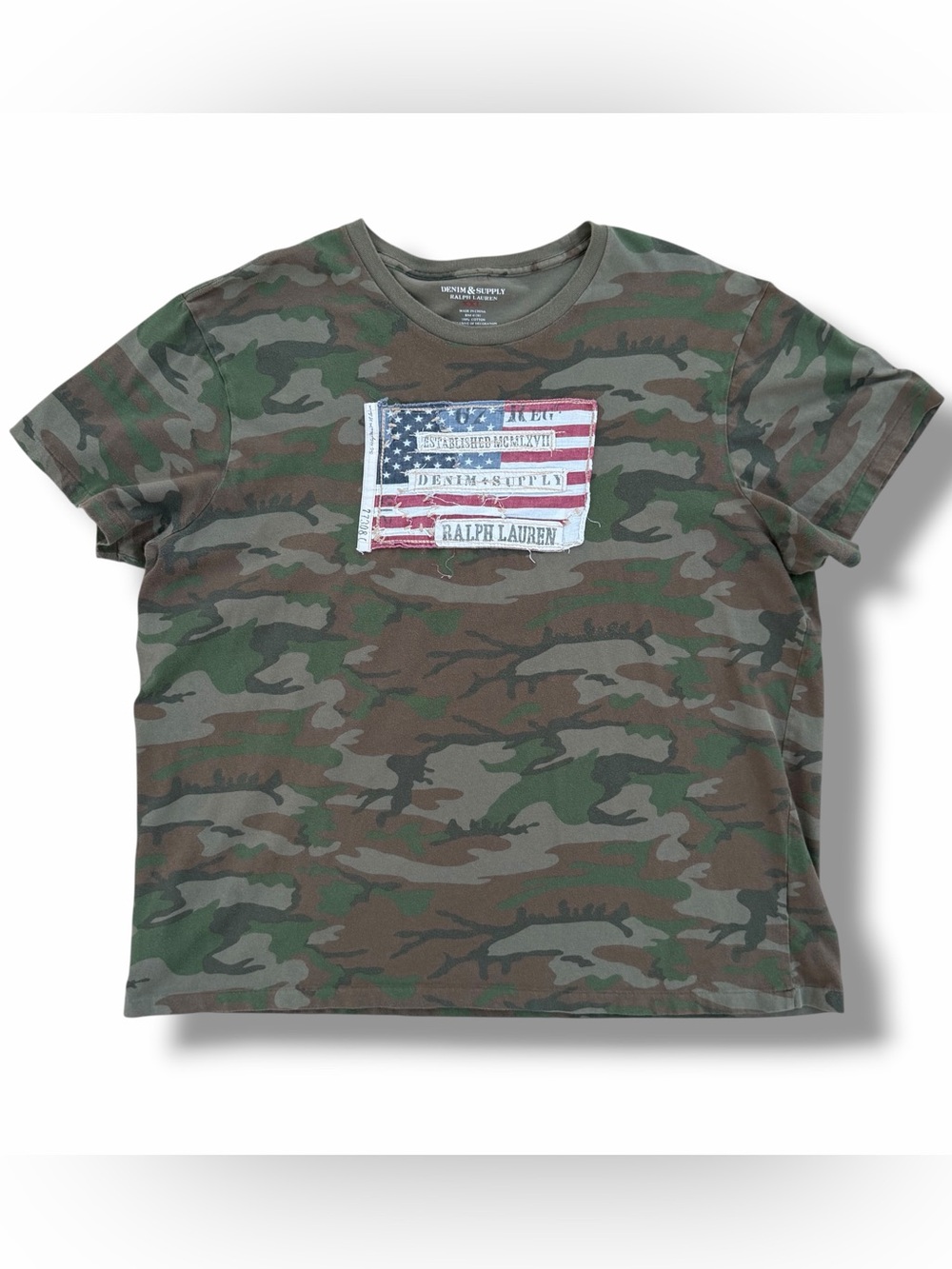 Ralph Lauren Denim & Supply Distressed American Flag Camo T-Shirt Size XXL